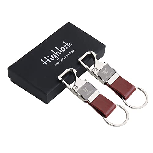 Highlark Heavy Duty Metal Carabiner Keychain with Leather Strap for Men & Women | Premium Belt Clip Key Holder | Secure Spring Lock Key Ring for Car, Bike & Office Keys (Pack of 2) - Image 1