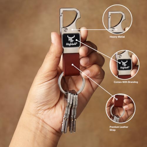 Highlark Heavy Duty Metal Carabiner Keychain with Leather Strap for Men & Women | Premium Belt Clip Key Holder | Secure Spring Lock Key Ring for Car, Bike & Office Keys (Pack of 2) - Image 4