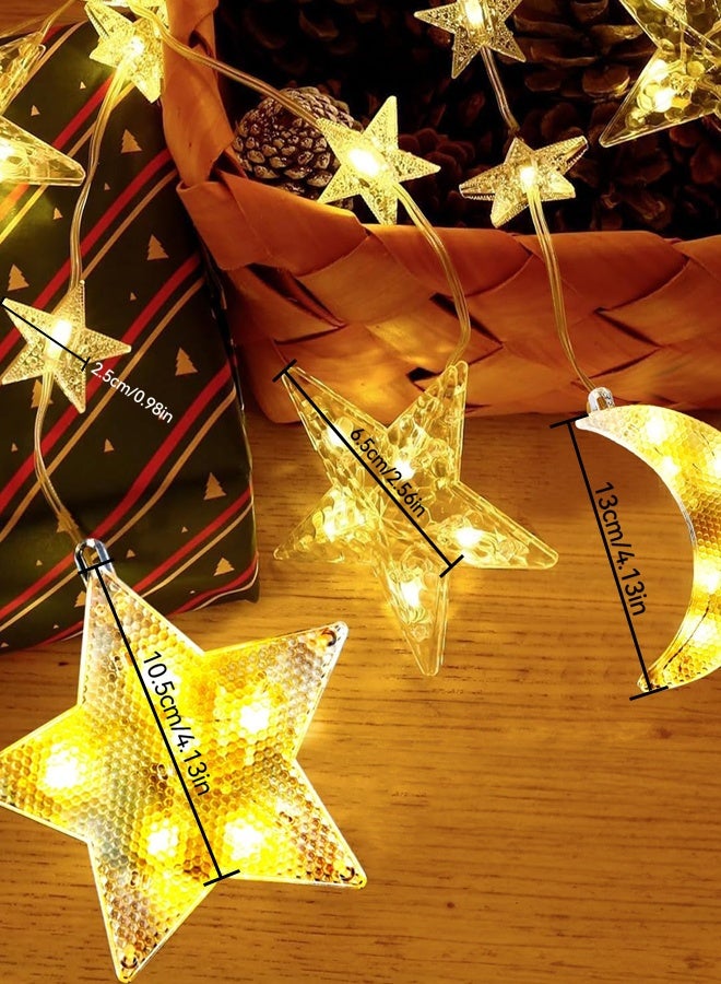 Tersely Ramadan Diwali Decorations Lights, Solar 12 Drops Star Moon Curtain Ramadan Lights 8 Lighting Modes Waterproof Window Curtain Fairy Lights for Home Party Outdoor - Warm White - Image 2