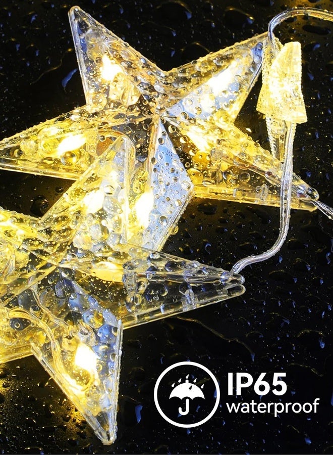 Tersely Ramadan Diwali Decorations Lights, Solar 12 Drops Star Moon Curtain Ramadan Lights 8 Lighting Modes Waterproof Window Curtain Fairy Lights for Home Party Outdoor - Warm White - Image 4