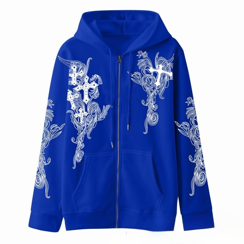 Obenie Women Men Y2K Zip Up Oversized Hoodie Gothic cross Graphic Emo Grunge Baggy Fleece Jacket 90s Punk Streetwear (black,M,Medium) - Image 2