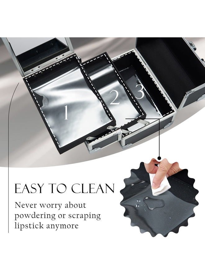 FRENESSA حقيبة مكياج قابلة للنقل مع مرآة 2 درج قابلة للقفل لحقيبة تخزين المكياج للفنانين، مجموعات الأظافر، أدوات المكياج حقيبة مكياج حديثة سوداء - Image 5