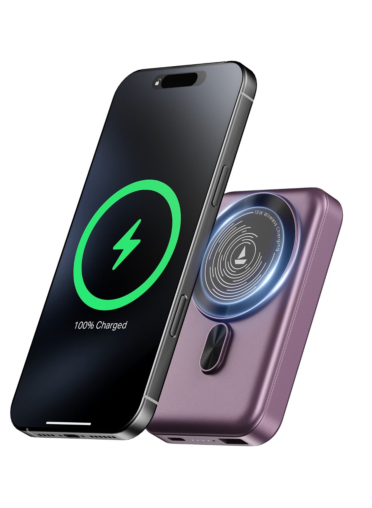10000 mAh boAt New Launch EnergyShroom PB331 (Magsafe) 10000mAh Magnetic Wireless Powerbank, 15W Wireless & 22.5W Wired Charging for (iPhone 16,15,14,13 & 12, Android & Other Qi Enabled Devices) (Purple) purple
