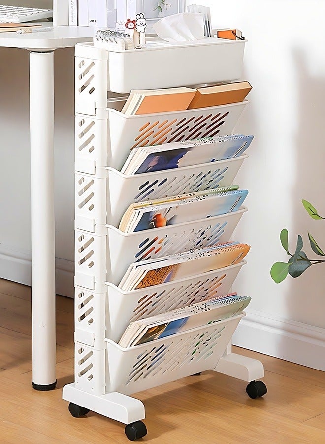 Generic 6-Layer Rolling Bookshelf, Utility Bookcase with Wheels, Partitioned Storage, Detachable Book Cart, Suitable for Organizing and Storing Files in Classrooms, Offices, Libraries  - Image 1