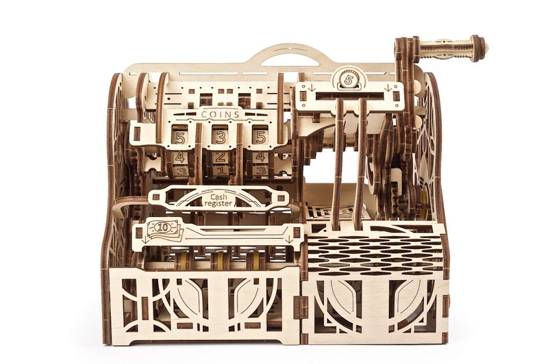 Ugears 3D Puzzles Box - DIY Cash Register with Money Box - Exclusive Wooden Model Kits for Adults to Build - Vintage Wooden Mechanical Models - Self Assembly Woodcraft Construction Kits - Image 1