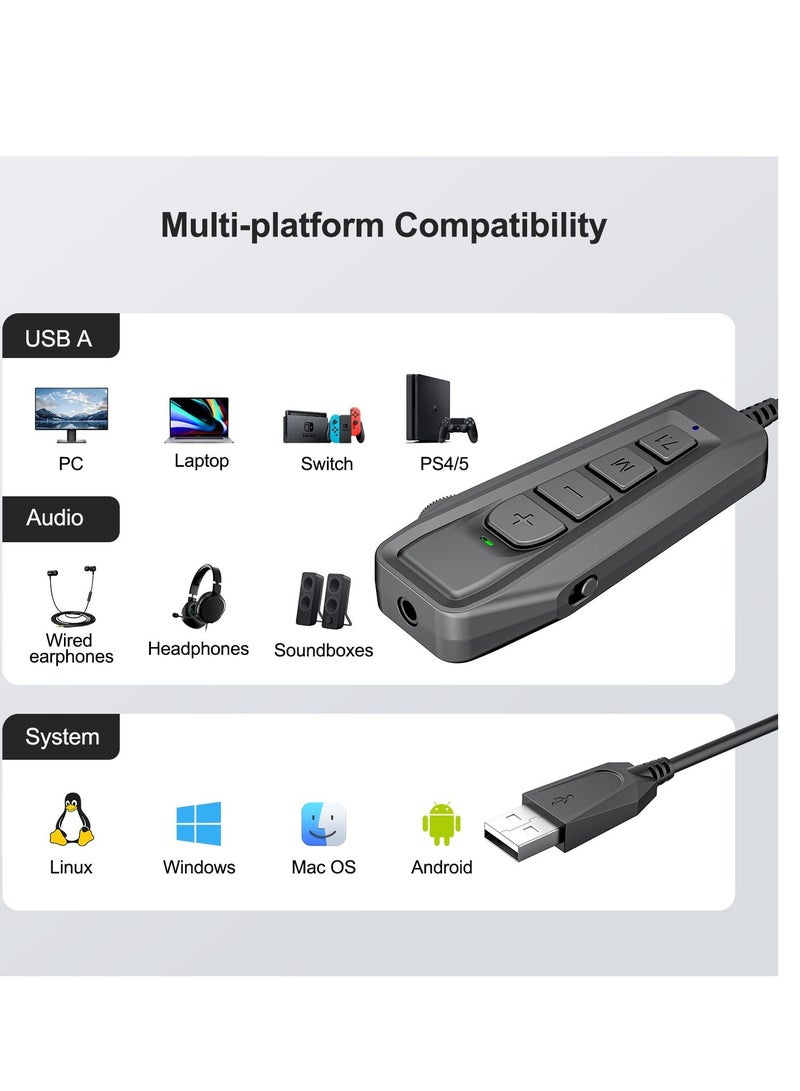 بطاقة صوت خارجية USB للألعاب والدردشة، محول صوت محيطي 7.1 لجهاز الكمبيوتر PS4 نينتندو سويتش، سماعة رأس سلكية متوافقة - Image 5