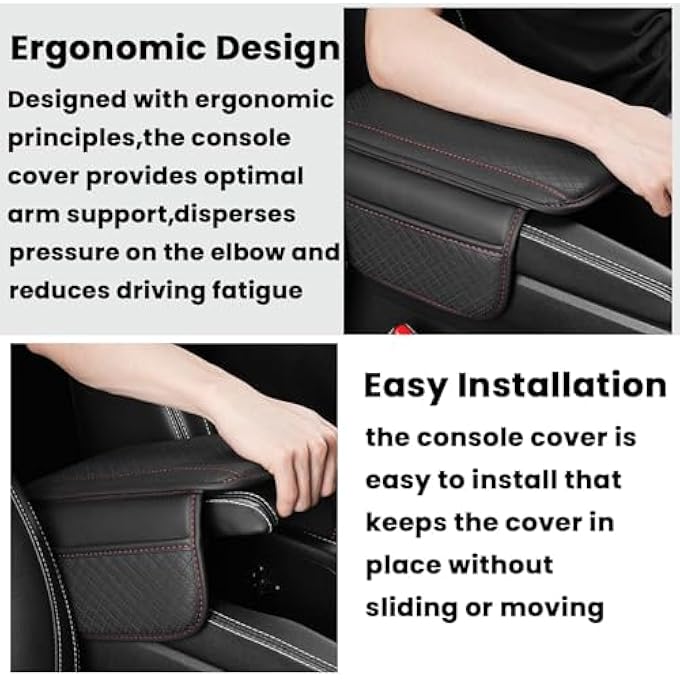 Car Center Console Cover Leather Vehicle Armrest Cushion With 2 Storage Bags Automotive Interior Arm Rest Seat Box Pad Accessories Universal For Suv Sedan Truck Black - Image 3