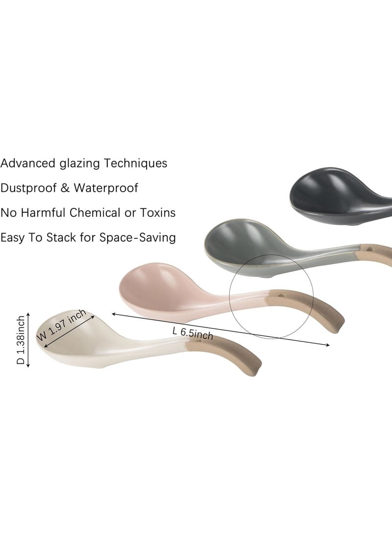 SYOSI طقم ملاعق شوربة سيراميك، ملاعق رامين آسيوية ذات مقبض طويل لنودلز الوونتون بتصميم خطاف لتخزين سهل، طقم ملاعق خزفية قابلة لإعادة الاستخدام مكون من 4 قطع متينة وسهلة التنظيف للمطبخ والطعام - Image 4