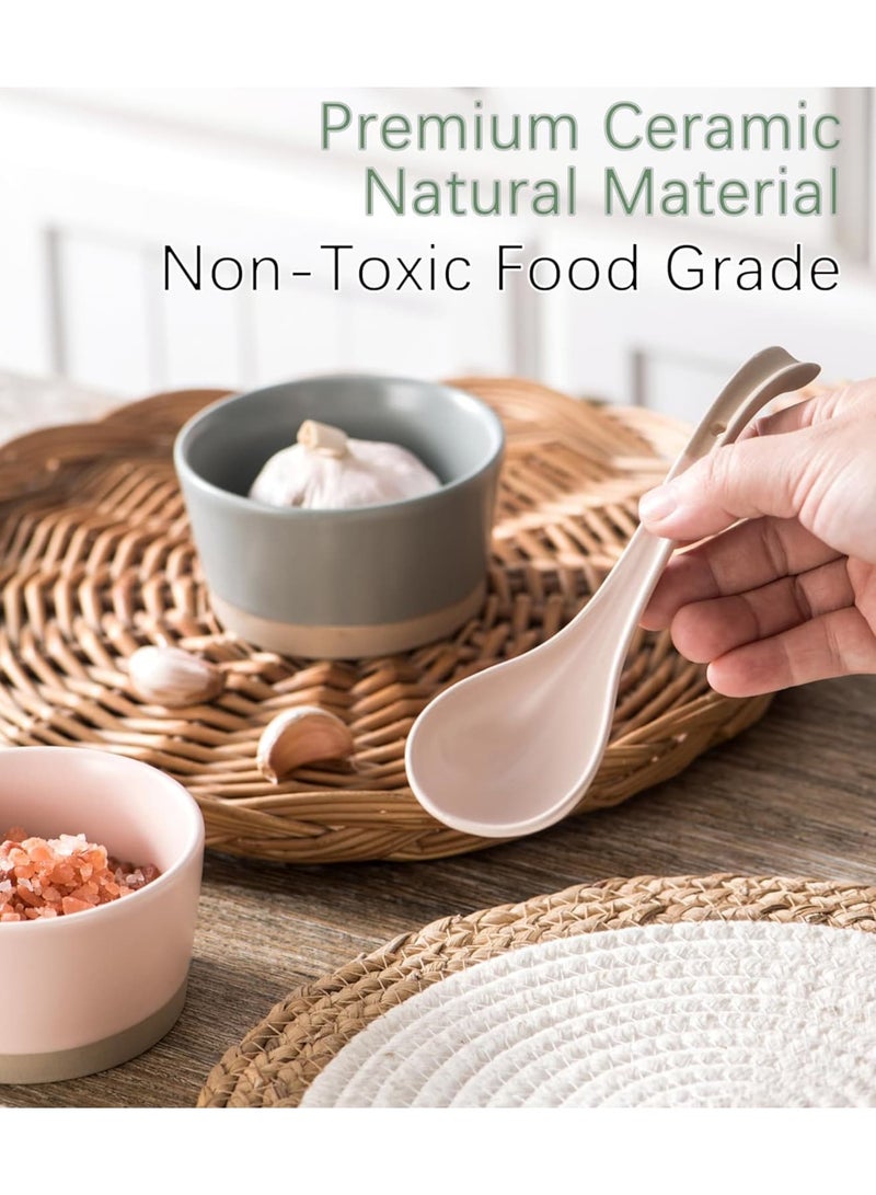 SYOSI طقم ملاعق شوربة سيراميك، ملاعق رامين آسيوية ذات مقبض طويل لنودلز الوونتون بتصميم خطاف لتخزين سهل، طقم ملاعق خزفية قابلة لإعادة الاستخدام مكون من 4 قطع متينة وسهلة التنظيف للمطبخ والطعام - Image 3