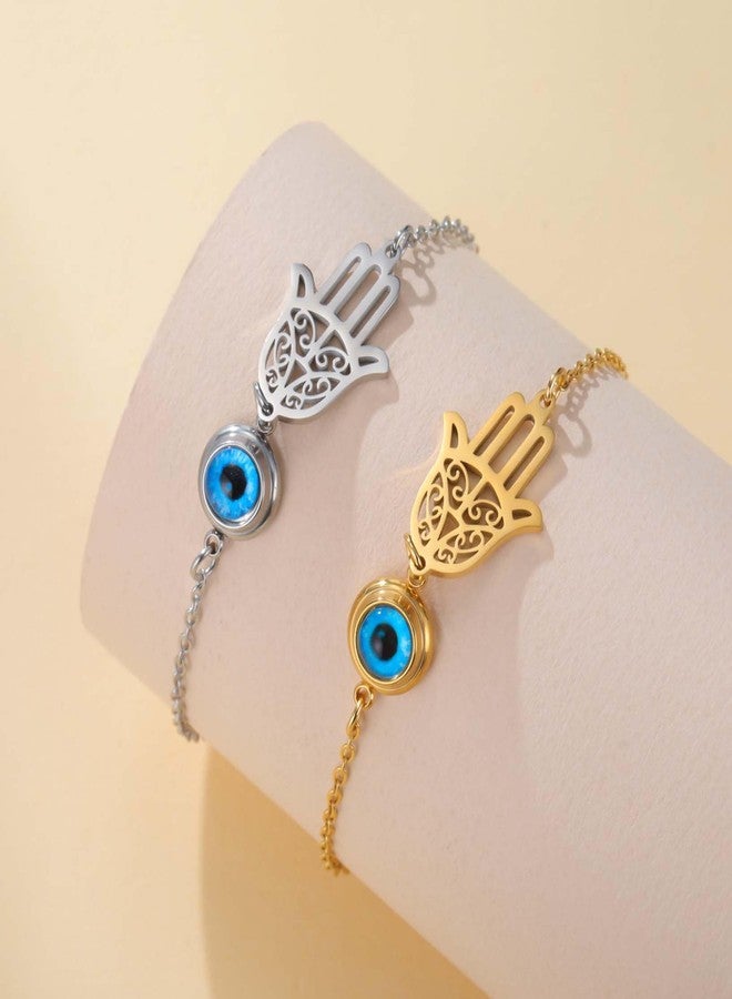 EUEAVAN Hamsa Hand of Fatima Bracelet Adjustable Beaded Handmade Braided Rope Lucky Red String Couple Bracelet Kabbalah Fatima Hand Amulet Jewelry Gift for Women Men (Hamsa Evil Eye gold) - Image 5