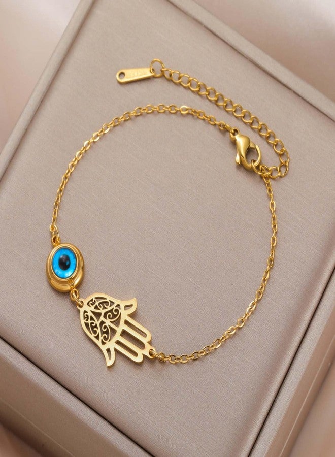 EUEAVAN Hamsa Hand of Fatima Bracelet Adjustable Beaded Handmade Braided Rope Lucky Red String Couple Bracelet Kabbalah Fatima Hand Amulet Jewelry Gift for Women Men (Hamsa Evil Eye gold) - Image 3