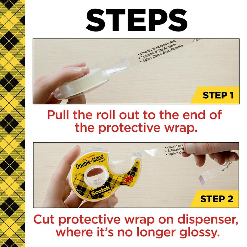 Scotch Double Sided Tape on a Dispenser, 1/2 x 250 in (2.7mm x 6.3m), Permanent Adhesive - Image 4