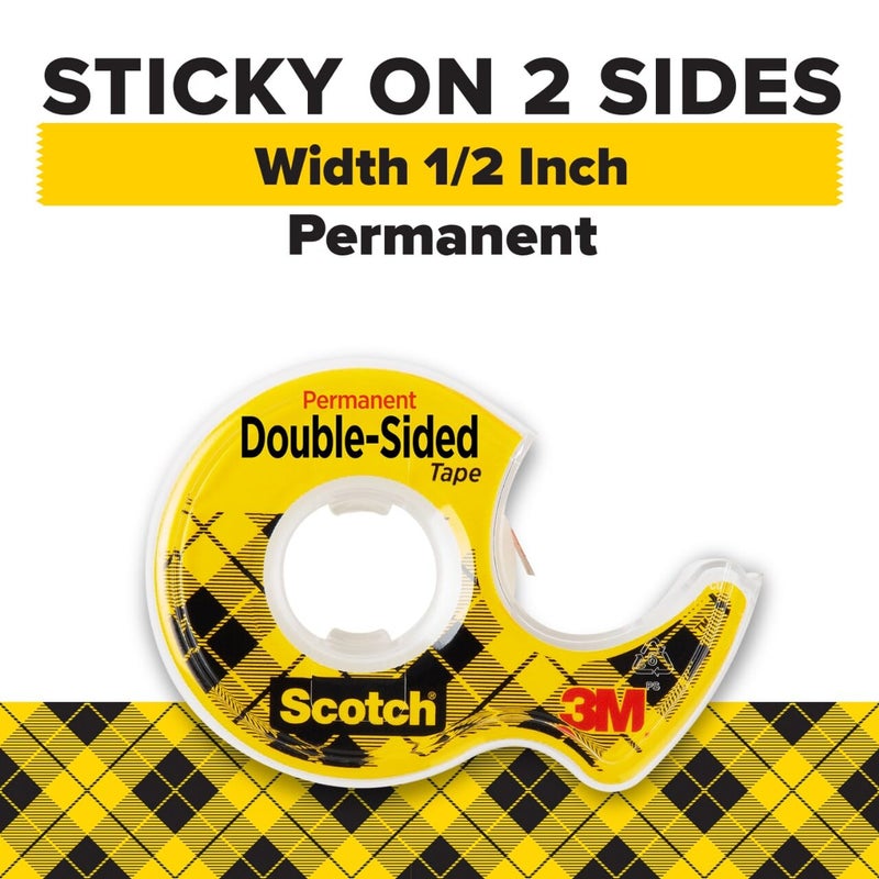 Scotch Double Sided Tape on a Dispenser, 1/2 x 250 in (2.7mm x 6.3m), Permanent Adhesive - Image 2