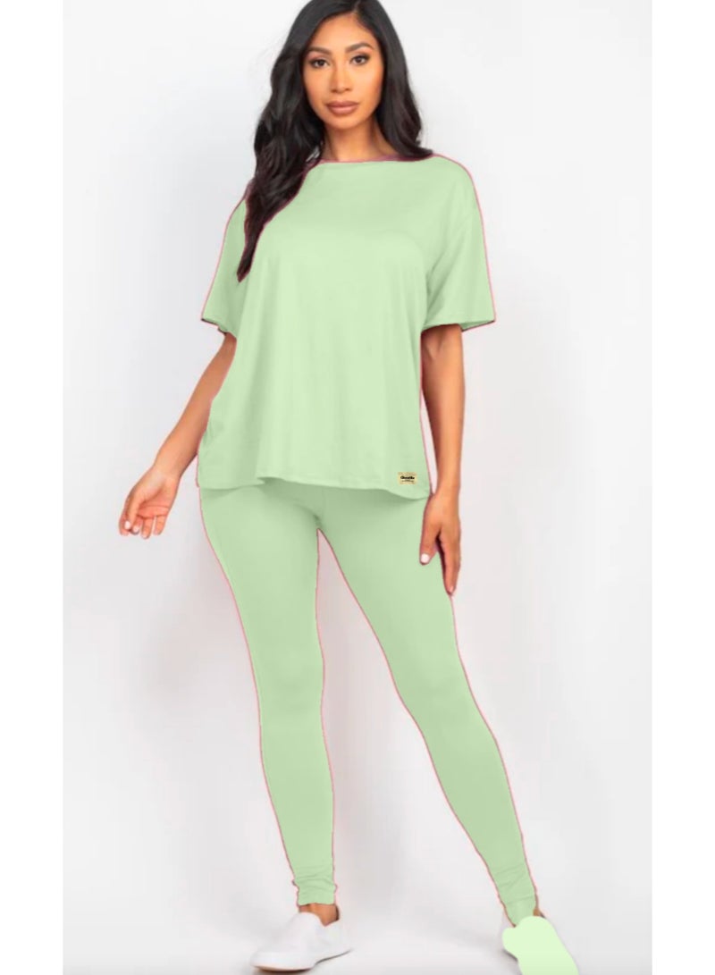 Oversized T-Shirt with Fitted Leggings Set for Women  - Image 1