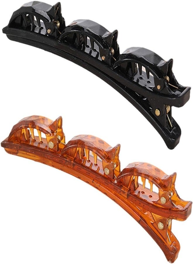 قطعتان من أدوات تصفيف الشعر الفرنسية، أداة تصفيف الشعر الفرنسية ذات الطبقات المزدوجة، مشبك ضفيرة مزدوج الطبقات أنيق، مشابك شعر أمامية، دبوس شعر، طوق رأس، أداة تجميل (أسود وبني) - Image 3