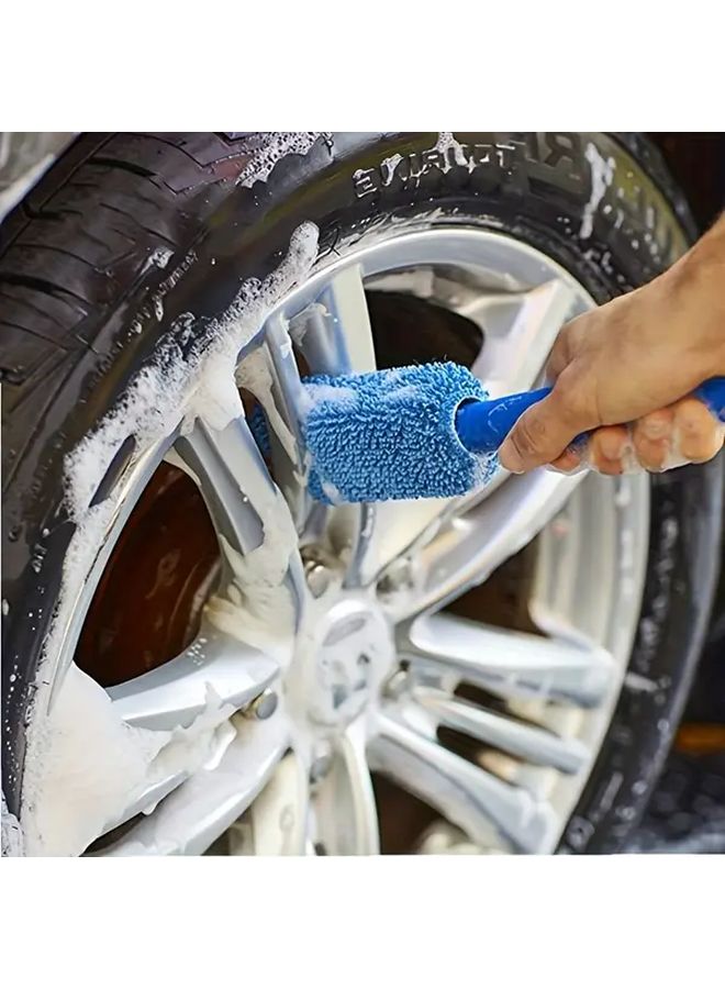 Gray Portable Tire Brush with Plastic Handle for Car Wheel Cleaning Durable Efficient Ergonomic - Image 3