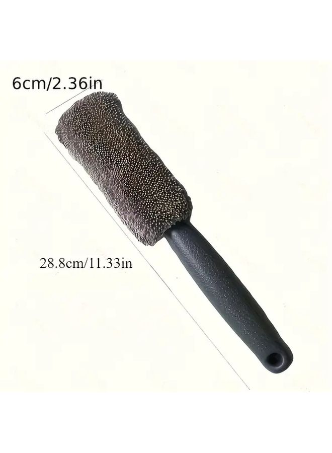 Gray Portable Tire Brush with Plastic Handle for Car Wheel Cleaning Durable Efficient Ergonomic - Image 2