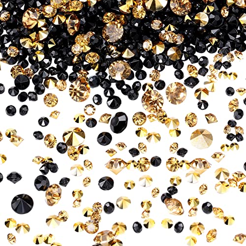 Bememo 10000 Clear Wedding Table Scatter Confetti Crystals Acrylic Diamonds Rhinestones for Table Centerpiece Decorations Wedding Bridal Shower Decorations Vase Beads Gold Black3 mm 4 mm 6 mm