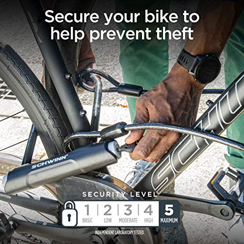 SCHWINN قفل دراجة شوان U مع كابل، 4 قدم × 10 مم كابل، أسود، قفل فولاذي مطلي بالفينيل، حامل للتخزين والنقل، حماية ضد السرقة، قفل دراجة للأمان - Image 3
