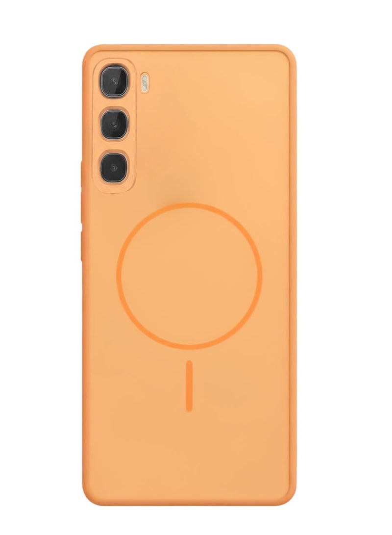 Hybrid Acrylic Protective Case For Infinix Hot 60 Pro – Hard Clear Back with Silicone Bumper & Trendy Ring Design – Orange