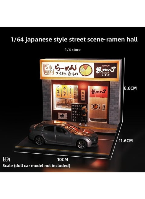 1:64 Miniature Scene Model Simulation Tofu Shop Street Photography Props Ornaments Three-dimensional Assembly DIY-Color:1:64 Japanese Style Ramen Store Chevron Board With Light Scene