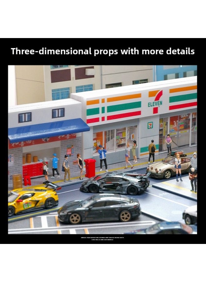1:64 Miniature Scene Model Simulation Tofu Shop Street Photography Props Ornaments Three-dimensional Assembly DIY-Color:1:64 Japanese Style Ramen Store Chevron Board With Light Scene