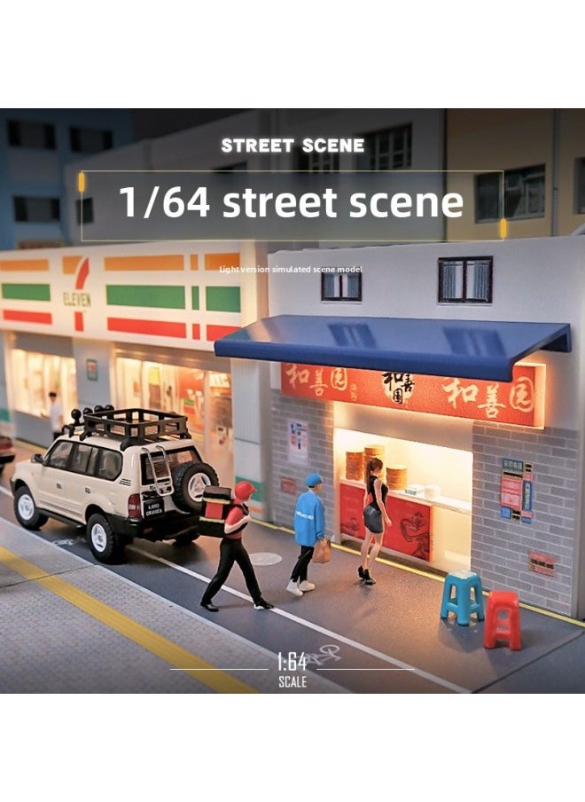1:64 Miniature Scene Model Simulation Tofu Shop Street Photography Props Ornaments Three-dimensional Assembly DIY-Color:1:64 Japanese Style Ramen Store Chevron Board With Light Scene