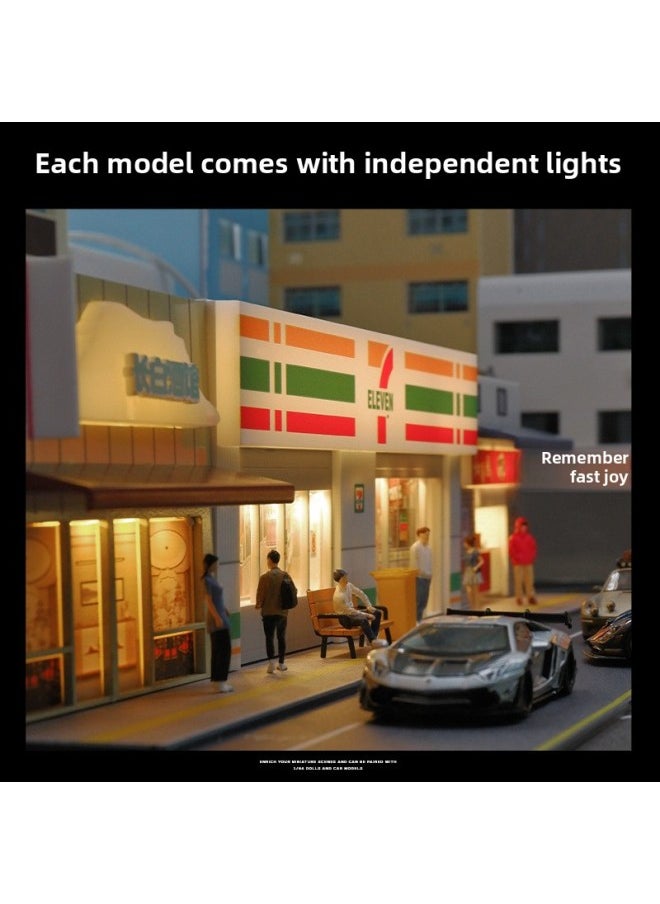 1:64 Miniature Scene Model Simulation Tofu Shop Street Photography Props Ornaments Three-dimensional Assembly DIY-Color:1:64 Japanese Style Ramen Store Chevron Board With Light Scene