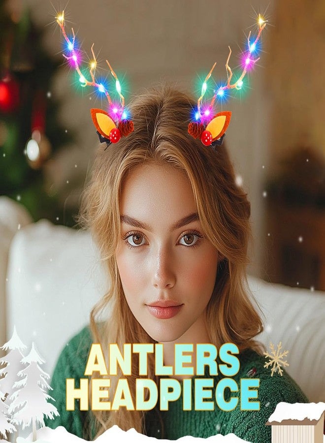 Jeairts Light Up Christmas Hair Clips Glowing Reindeer Antlers Headpiece Hair Barrettes Led Xmas Hair Accessories for Women - Image 2