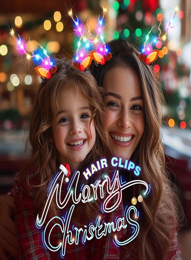 Jeairts Light Up Christmas Hair Clips Glowing Reindeer Antlers Headpiece Hair Barrettes Led Xmas Hair Accessories for Women - Image 4