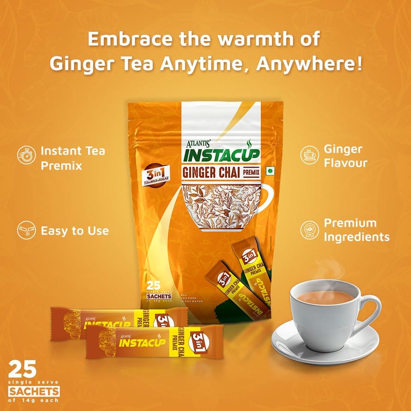 ATLANTIS Instacup Ginger Tea Premix, Pack of 2, 50 Sachets, Instant Tea, Just add hot water - Image 5