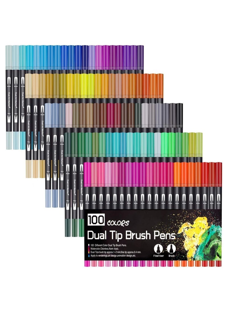 BP Watercolour Brush Fine Tip Colouring Pens - 100 Colours - Image 1