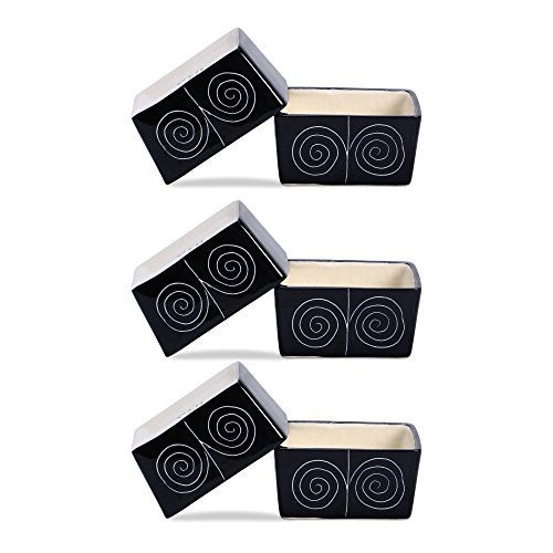 Caffeine Ceramic StonewearHandmade Black Doodle Dip and Sauce (Set of 6, 40 ml) (Microwave & Dishwasher Safe) - Image 1