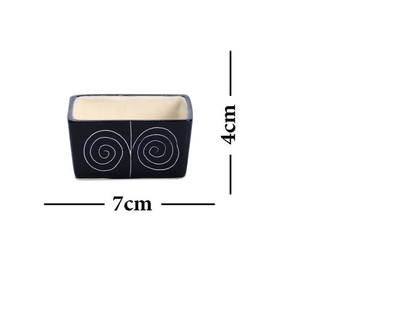 Caffeine Ceramic StonewearHandmade Black Doodle Dip and Sauce (Set of 6, 40 ml) (Microwave & Dishwasher Safe) - Image 4