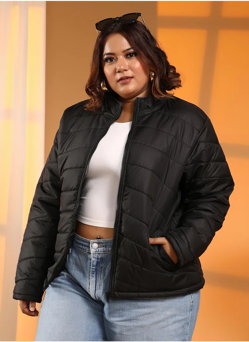 انستافاب بلس Women's Onyx Black Chevron Quilted Jacket