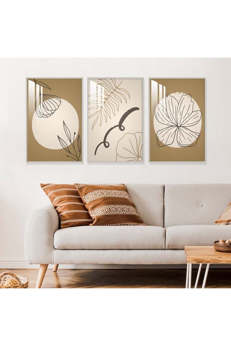 ماركتنا ثلاث لوحات جدارية خشبية بتصميم فني بوهيمي مع إطار وطبقة أكريليك شفافة. - Image 1