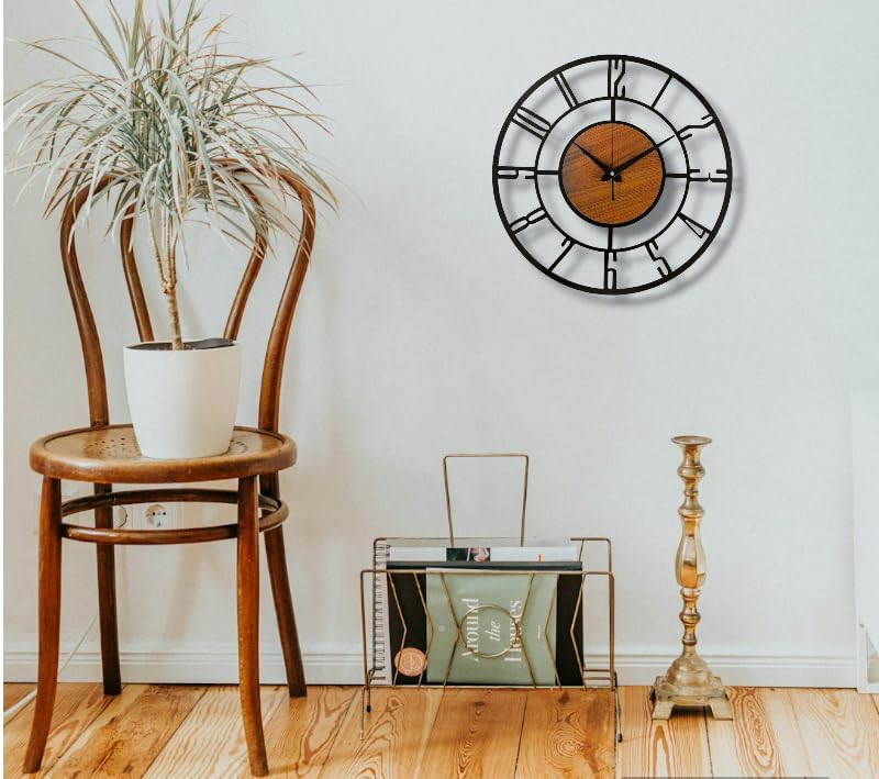 AVVIC MART Morden Metal & Wooden Wall Clock for Living Room Bedroom Office Kitchen Stylish Wall Clock for Home and Hall Designer Big Size Modern(English Number, 50 CM) - Image 2