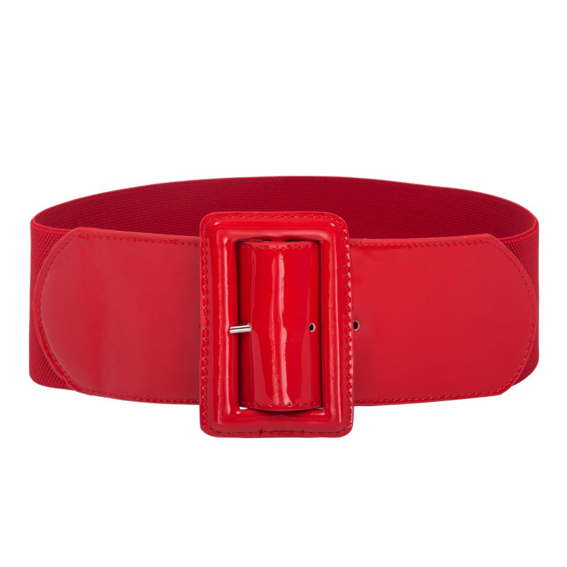 GRACE KARIN Womens Covered Buckle Stretchy Waist Patent Leather Skinny Belt ,Red,Medium - Image 1