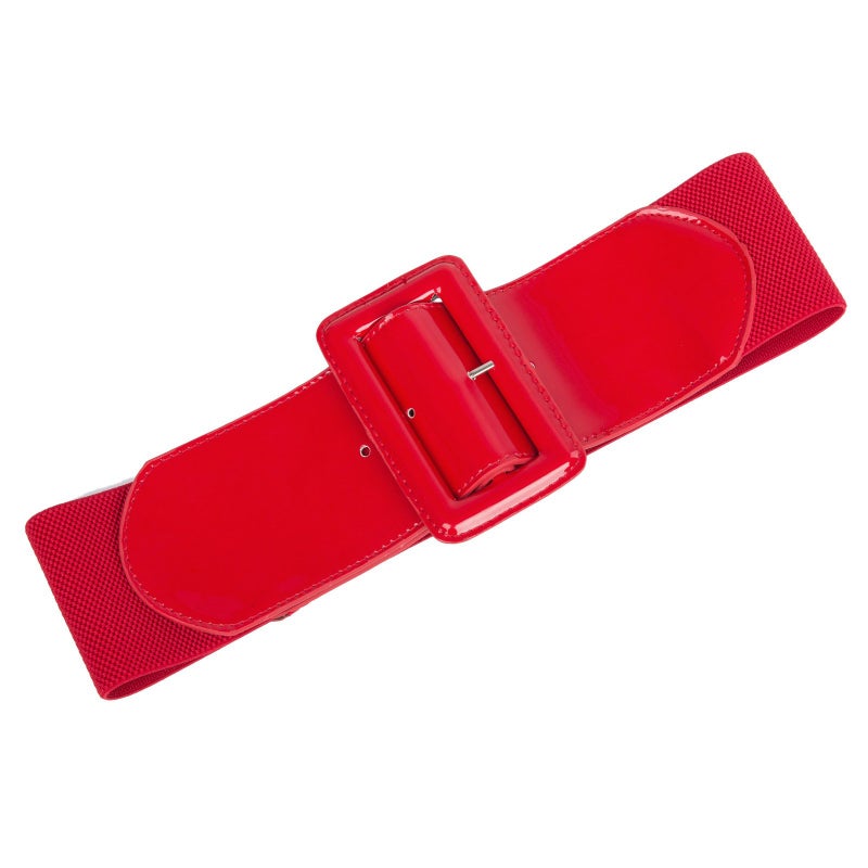 GRACE KARIN Womens Covered Buckle Stretchy Waist Patent Leather Skinny Belt ,Red,Medium - Image 4