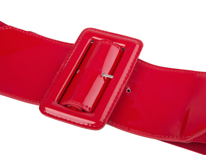 GRACE KARIN Womens Covered Buckle Stretchy Waist Patent Leather Skinny Belt ,Red,Medium - Image 5