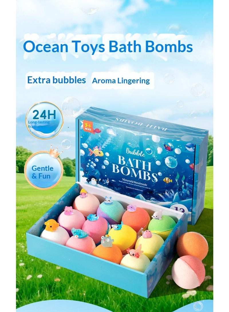 Bath Bombs for Kids with Surprise Inside Kids Bath Bombs Gift Set,12pcs Bath Bubbles Gift Set with Marine Animal Toys, Safe Natural Non-Toxic Bubbles Bath Bubbles - Image 2