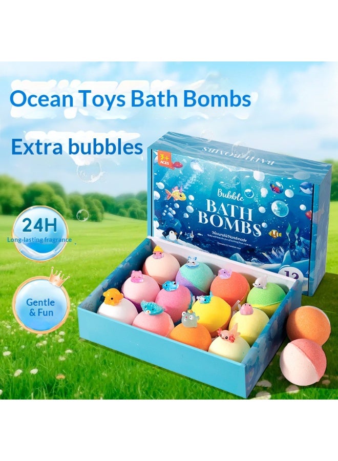 Bath Bombs for Kids with Surprise Inside Kids Bath Bombs Gift Set,12pcs Bath Bubbles Gift Set with Marine Animal Toys, Safe Natural Non-Toxic Bubbles Bath Bubbles - Image 1