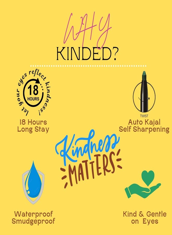 KINDED Kind Eyes Kajal 3 in 1 Kohl Kajal Eye Liner Smokey Eye Shadow Waterproof Smudge Proof 18 Hours Colour One Stroke Auto Kajal Pencil (Combo 0.35 gm each, Boundless Black & Butterfly Blue) - Image 3