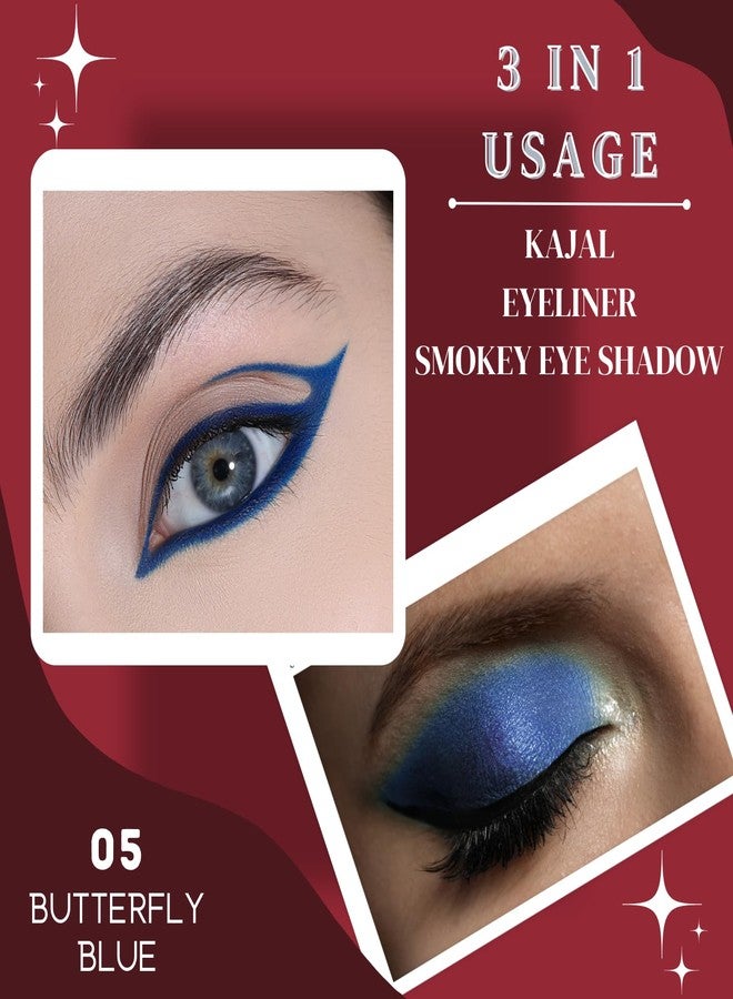 KINDED Kind Eyes Kajal 3 in 1 Kohl Kajal Eye Liner Smokey Eye Shadow Waterproof Smudge Proof 18 Hours Colour One Stroke Auto Kajal Pencil (Combo 0.35 gm each, Boundless Black & Butterfly Blue) - Image 5