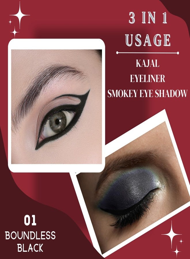 KINDED Kind Eyes Kajal 3 in 1 Kohl Kajal Eye Liner Smokey Eye Shadow Waterproof Smudge Proof 18 Hours Colour One Stroke Auto Kajal Pencil (Combo 0.35 gm each, Boundless Black & Butterfly Blue) - Image 4