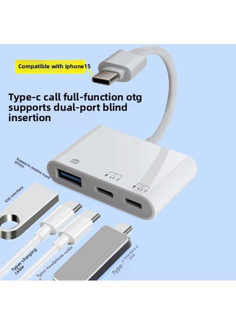 Applicable To For Iphone15 Mobile Hard Disk For Iphone14otg Adapter Typec Adapter Lightning Interface-Interface Form:type-c To Dual C + USB OTG