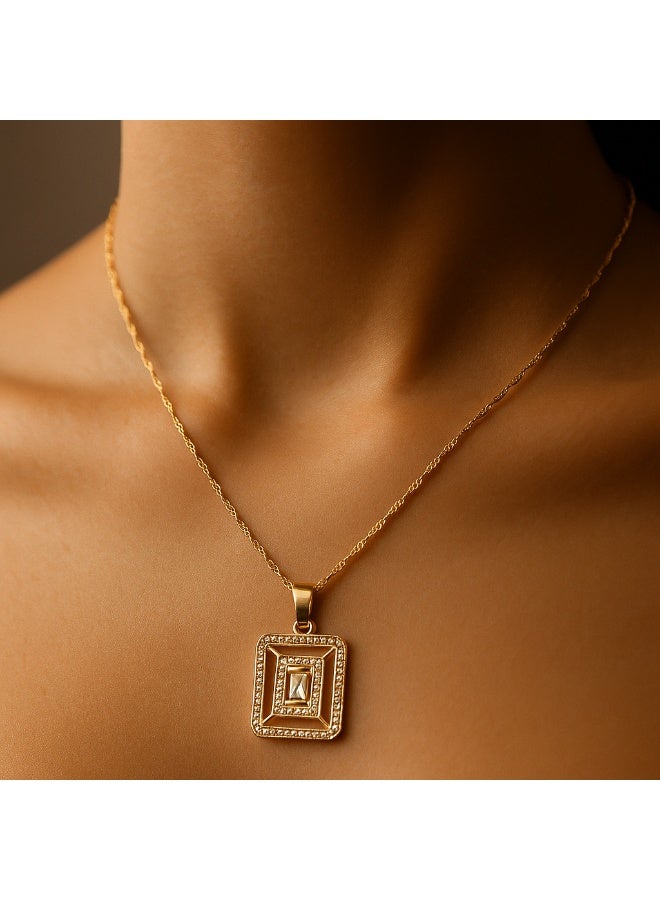 3Diamonds 3DIAMONDS Women's Gold-Plated Necklace with Geometric Crystal Pendant – Stylish Rectangle Design  - Image 3