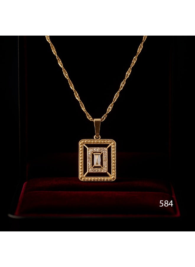 3Diamonds 3DIAMONDS Women's Gold-Plated Necklace with Geometric Crystal Pendant – Stylish Rectangle Design  - Image 1