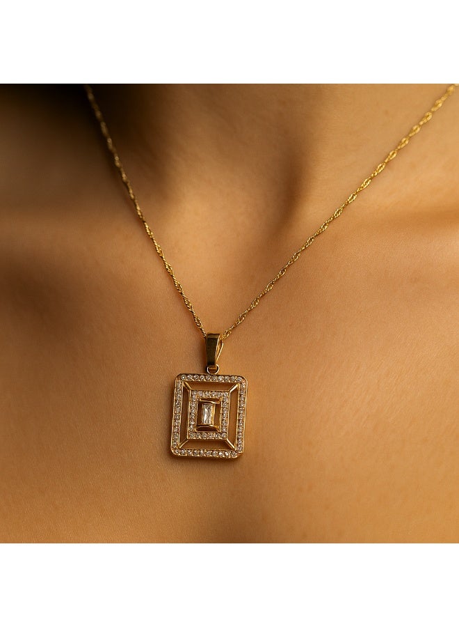 3Diamonds 3DIAMONDS Women's Gold-Plated Necklace with Geometric Crystal Pendant – Stylish Rectangle Design  - Image 4