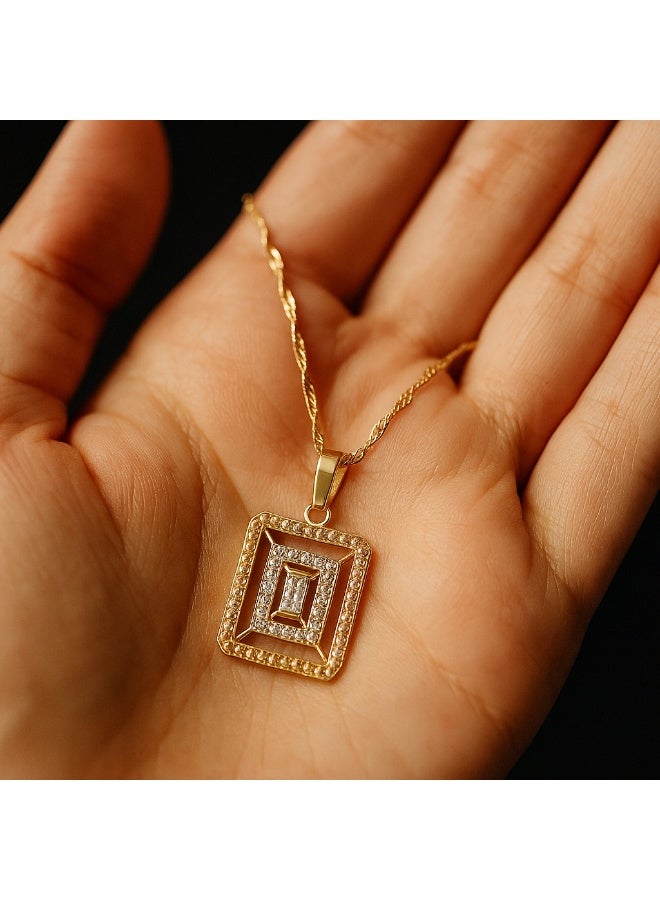 3Diamonds 3DIAMONDS Women's Gold-Plated Necklace with Geometric Crystal Pendant – Stylish Rectangle Design  - Image 2